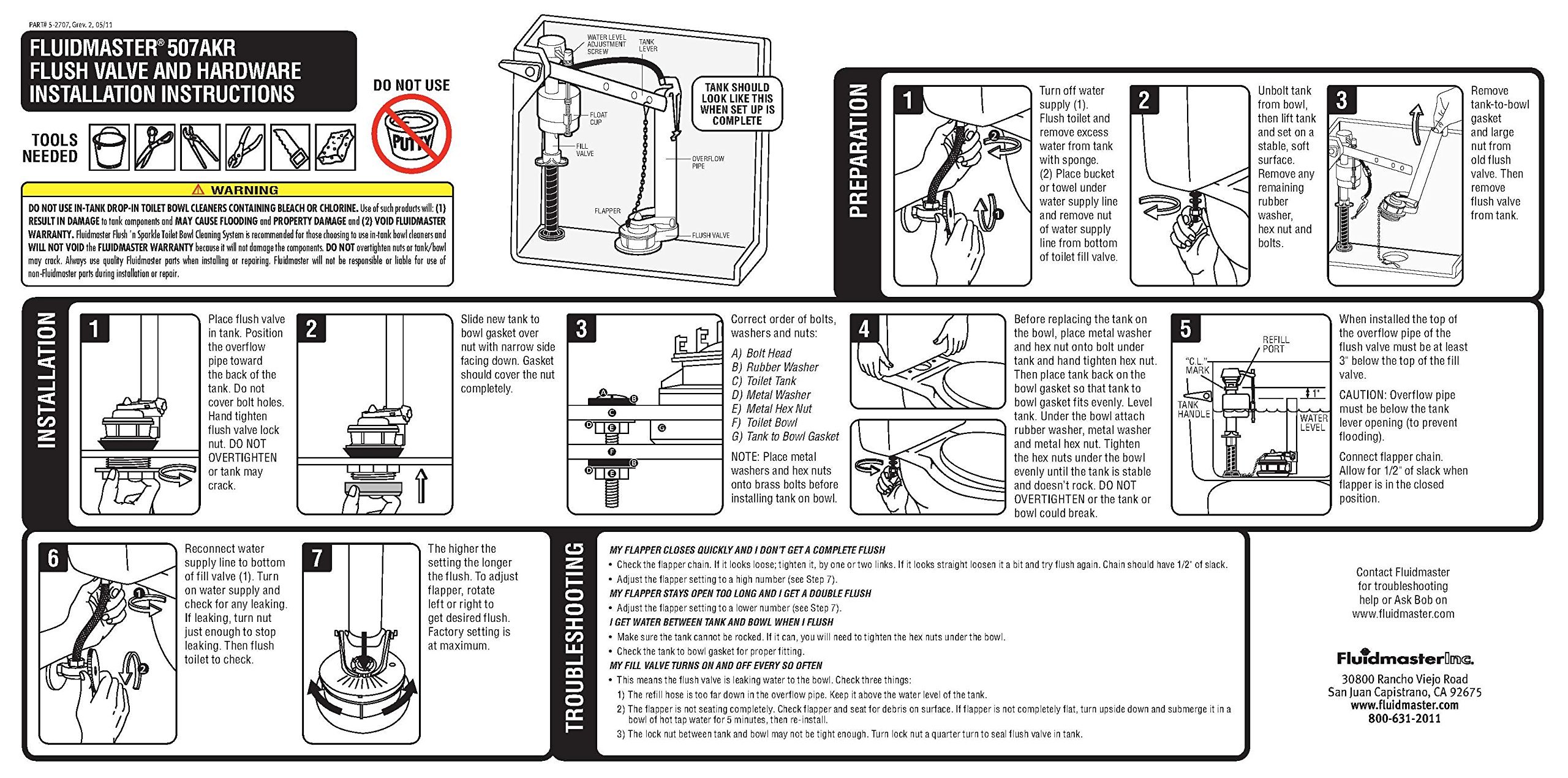 Fluidmaster 507AK PerforMAX Universal High Performance 2-Inch Toilet Flush Valve Repair Kit with Gasket and Bolts