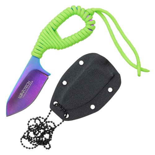 Rainbow blade neon green cord wrapped neck knife with sheath YC-9107-RW