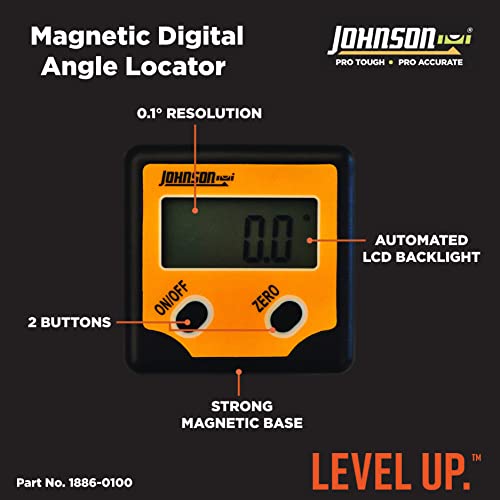 Johnson Level & Tool 1886-0100 Professional Magnetic Digital Angle Locator w/ 2 Buttons, Orange, 1 Locator
