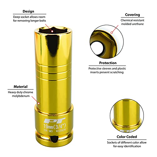 Performance Tool W32924 1/2-Inch Impact Drive 19mm/3/4 Thin Wall Socket , Gold