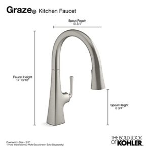 KOHLER 22062-VS Graze Pull-Down Kitchen Sink Faucet with Three-Function Sprayhead, Kitchen Faucet with Sprayer, Vibrant Stainless