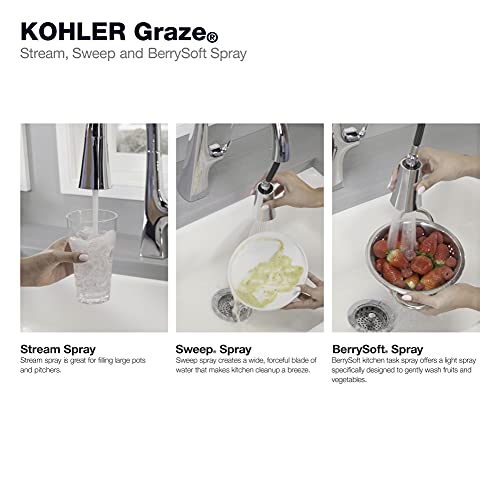 KOHLER 22062-VS Graze Pull-Down Kitchen Sink Faucet with Three-Function Sprayhead, Kitchen Faucet with Sprayer, Vibrant Stainless