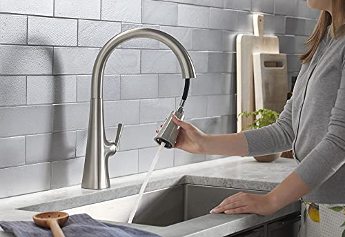 KOHLER 22062-VS Graze Pull-Down Kitchen Sink Faucet with Three-Function Sprayhead, Kitchen Faucet with Sprayer, Vibrant Stainless