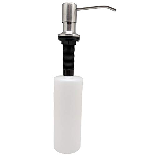 Ultimate Kitchen Built-in Soap Dispenser for Kitchen or Bathroom: Durable Stainless Steel; Fills from top, Large 17oz. Bottle; Long 3 inch Nozzle; Check Valve maintains Prime. Satin Finish