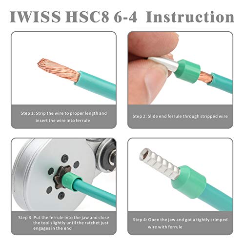 iCrimp Wire Ferrule Crimping Tool, Hexagonal Crimp Profile, Self-adjusting Wire End-sleeves Crimper for AWG23-10 Insulated Terminal & Non-insulated Ferrule