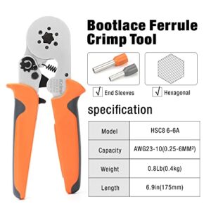 iCrimp Wire Ferrule Crimping Tool, Hexagonal Crimp Profile, Self-adjusting Wire End-sleeves Crimper for AWG23-10 Insulated Terminal & Non-insulated Ferrule