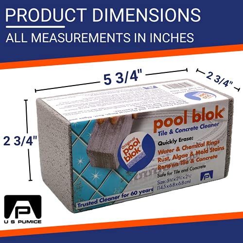 Pool Blok PB-12 by US Pumice, Pumice Stone for Cleaning of Pools, Tiles, Will Remove Lime, Rust, Stains from Pool Tiles Grout, 5.75x2.87x2.87 (1)