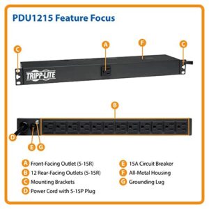 PDU1215 TRIPP LITE 12-outlets 15ft-cord 15a horizontal rackmount pdu strip 1u-0u