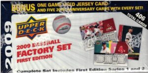 2009 upper deck first edtion factory sealed baseball card box set 406 total cards 1 game used jersey card