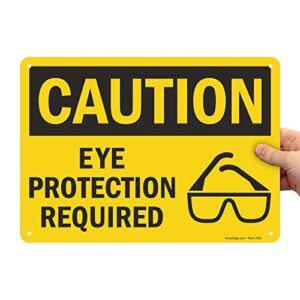 smartsign - u9-1533-np_10x14 "caution - eye protection required" sign | 10" x 14" plastic black on yellow