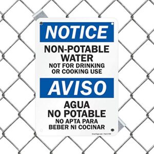 SmartSign - S-2841-AL-10 "Notice - Non-Potable Water, Not For Drinking Or Cooking" Bilingual Sign | 7" x 10" Aluminum Black/Blue on White