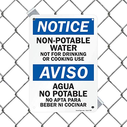 SmartSign - S-2841-AL-10 "Notice - Non-Potable Water, Not For Drinking Or Cooking" Bilingual Sign | 7" x 10" Aluminum Black/Blue on White