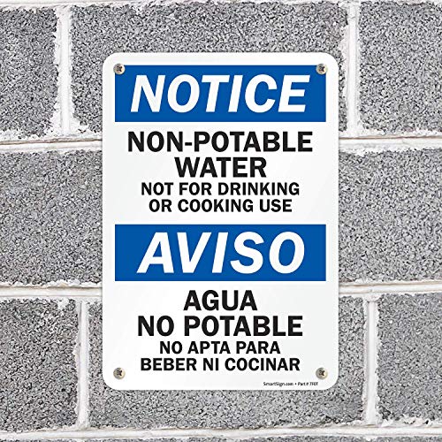 SmartSign - S-2841-AL-10 "Notice - Non-Potable Water, Not For Drinking Or Cooking" Bilingual Sign | 7" x 10" Aluminum Black/Blue on White