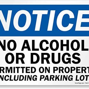 SmartSign-U9-2075-NA "Notice - No Alcohol or Drugs Permitted on Property Including Parking Lot" Sign | 10" x 14" Aluminum