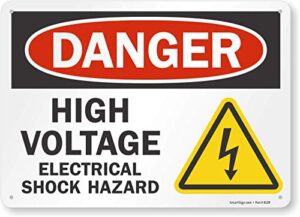 smartsign - s-6196-al-14 "danger - high voltage, electrical shock hazard" sign | 10" x 14" aluminum black/red on white