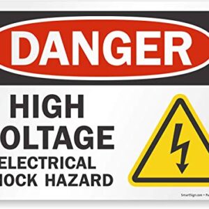 SmartSign - S-6196-AL-14 "Danger - High Voltage, Electrical Shock Hazard" Sign | 10" x 14" Aluminum Black/Red on White
