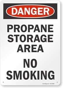 smartsign - u9-2344-na_10x14 "danger - propane storage area, no smoking" sign | 10" x 14" aluminum black/red on white