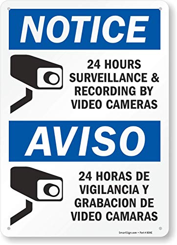 "Notice - 24 Hours Surveillance By Video Cameras" Bilingual Sign By SmartSign | 10" x 14" Aluminum