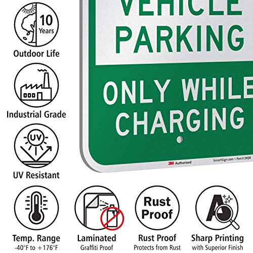 SmartSign 18 x 12 inch “Electric Vehicle Parking - Only While Charging” Metal Sign, 63 mil Aluminum, 3M Laminated Engineer Grade Reflective Material, Green and White