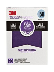 3m 26150cp-p-g pro grade no-slip grip advanced sandpaper, 9 x 11-inch, 150 grit, pack of 20, 1, 20 count