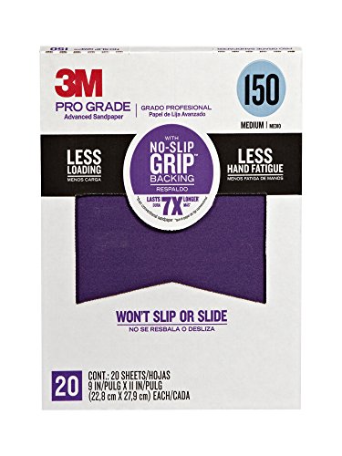 3M 26150CP-P-G Pro Grade No-Slip Grip Advanced Sandpaper, 9 x 11-Inch, 150 Grit, Pack of 20, 1, 20 Count