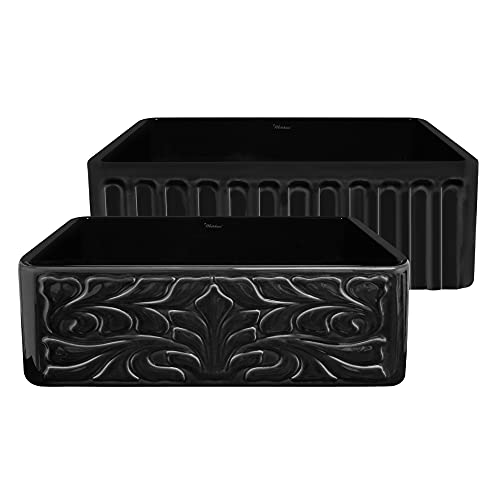 Whitehaus WHFLGO3018-BLACK Reversible Kitchen Fireclay Sink, 30 x 18 x 10, Black