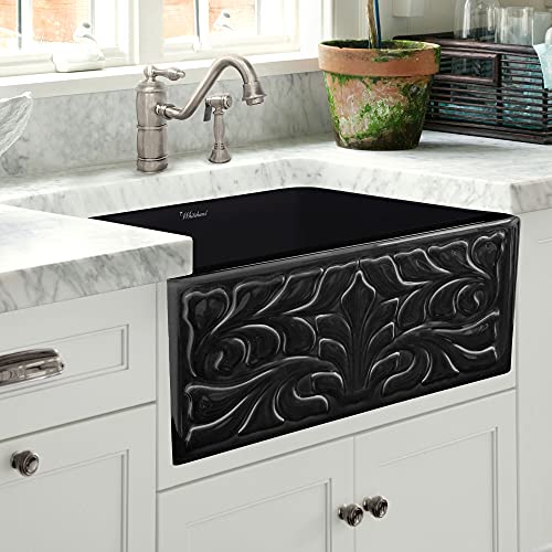 Whitehaus WHFLGO3018-BLACK Reversible Kitchen Fireclay Sink, 30 x 18 x 10, Black