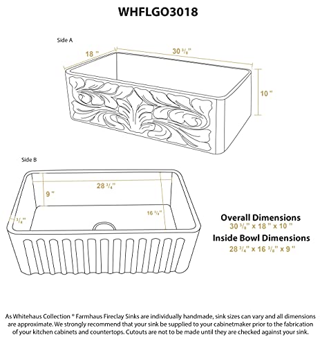 Whitehaus WHFLGO3018-BLACK Reversible Kitchen Fireclay Sink, 30 x 18 x 10, Black