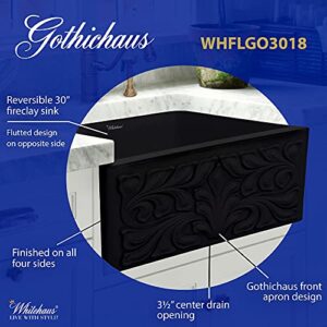 Whitehaus WHFLGO3018-BLACK Reversible Kitchen Fireclay Sink, 30 x 18 x 10, Black