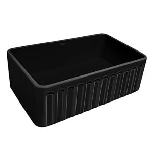 Whitehaus WHFLGO3018-BLACK Reversible Kitchen Fireclay Sink, 30 x 18 x 10, Black