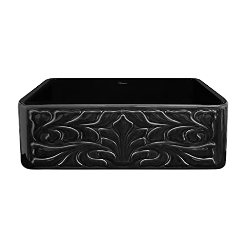 Whitehaus WHFLGO3018-BLACK Reversible Kitchen Fireclay Sink, 30 x 18 x 10, Black