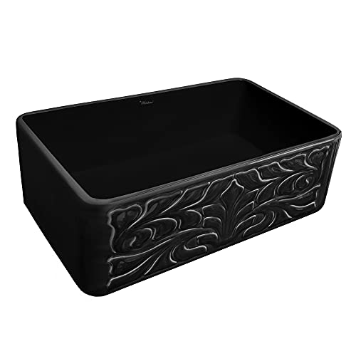 Whitehaus WHFLGO3018-BLACK Reversible Kitchen Fireclay Sink, 30 x 18 x 10, Black