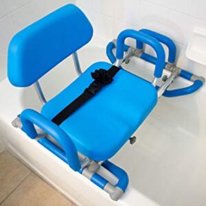 HydroSlide Sliding Shower Chair for Bathtub, Elderly Assistance Products, Transfer Chair Assist for Seniors, Disabled Products for Adults, Bathroom Aid, Padded Swivel Seat, Back, & Handles, Adjustable (Blue)