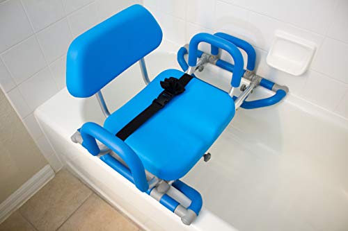 HydroSlide Sliding Shower Chair for Bathtub, Elderly Assistance Products, Transfer Chair Assist for Seniors, Disabled Products for Adults, Bathroom Aid, Padded Swivel Seat, Back, & Handles, Adjustable (Blue)