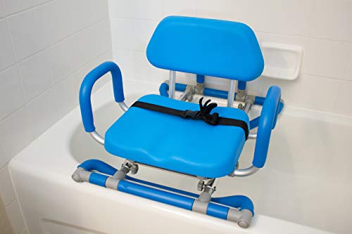 HydroSlide Sliding Shower Chair for Bathtub, Elderly Assistance Products, Transfer Chair Assist for Seniors, Disabled Products for Adults, Bathroom Aid, Padded Swivel Seat, Back, & Handles, Adjustable (Blue)