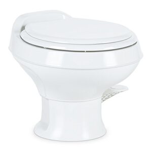 dometic 301 toilet low profile 13.5" height- white, 301-ss/rt/white, full size residential style, clean and watertight triple jet rinse with foot pedal