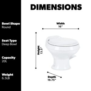 Dometic 301 Toilet Low Profile 13.5" Height- White, 301-SS/RT/WHITE, Full Size Residential Style, Clean and Watertight Triple Jet Rinse with Foot Pedal