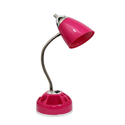 Limelights LD1015-PNK Flossy Organizer Desk Lamp with Charging Outlet Lazy Susan Base, Hot Pink