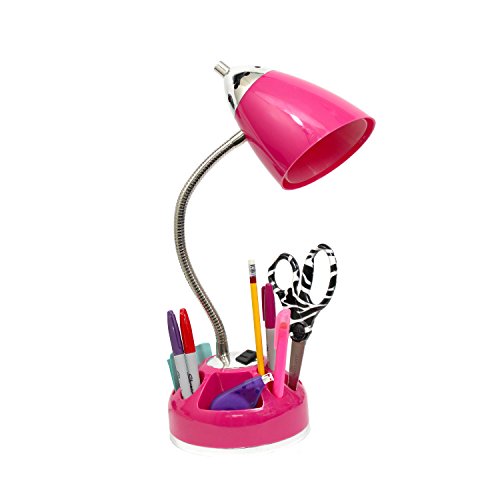 Limelights LD1015-PNK Flossy Organizer Desk Lamp with Charging Outlet Lazy Susan Base, Hot Pink