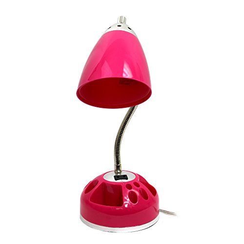 Limelights LD1015-PNK Flossy Organizer Desk Lamp with Charging Outlet Lazy Susan Base, Hot Pink