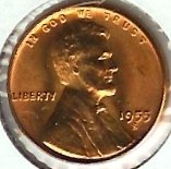 1955-s lincoln "wheat" penny, unc