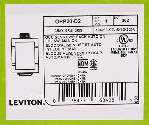 Leviton OPP20-D2 20-Amp Super Duty Power Pack for Occupancy Sensors, Basic with Auto-On, Manual-On and Local Switch Inputs, Gray