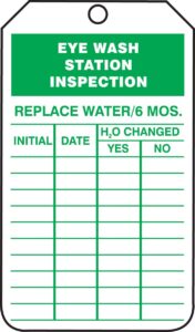 accuform "eye wash station inspection" pack of 25 pf-cardstock inspection record tags, 5.75" x 3.25", green on white, trs245ctp