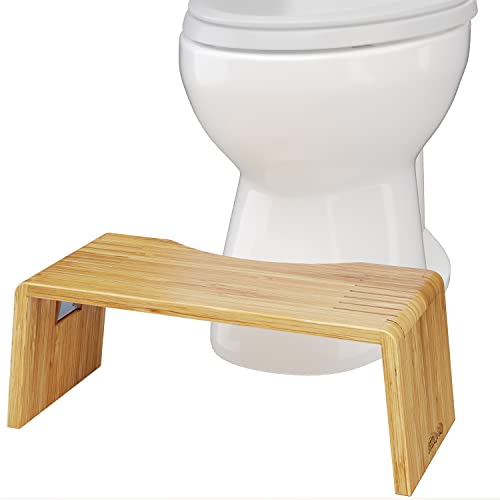 Squatty Potty Oslo Folding Bamboo Toilet Stool – 7 Inches, Collapsible Bathroom Stool for Kids and Adults – Brown, Portable and Space-Saving