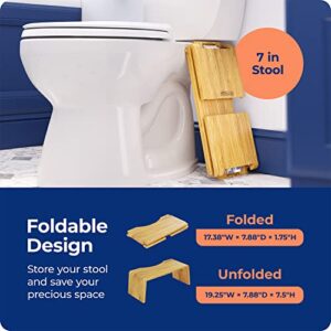 Squatty Potty Oslo Folding Bamboo Toilet Stool – 7 Inches, Collapsible Bathroom Stool for Kids and Adults – Brown, Portable and Space-Saving