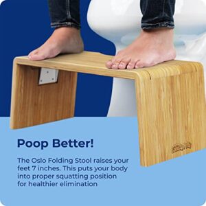 Squatty Potty Oslo Folding Bamboo Toilet Stool – 7 Inches, Collapsible Bathroom Stool for Kids and Adults – Brown, Portable and Space-Saving