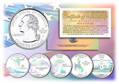 2007 US Statehood Quarters HOLOGRAM 5-Coin Complete Set w/Capsules & COA