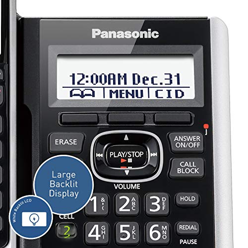 Panasonic Link2Cell Bluetooth Cordless Phone System with HD Audio, Voice Assistant, Smart Call Block and Answering Machine, Expandable Cordless System - 5 Handsets - KX-TGF675S (Black/Silver Trim)