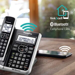 Panasonic Link2Cell Bluetooth Cordless Phone System with HD Audio, Voice Assistant, Smart Call Block and Answering Machine, Expandable Cordless System - 5 Handsets - KX-TGF675S (Black/Silver Trim)