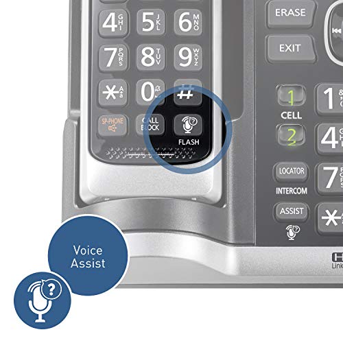 Panasonic Link2Cell Bluetooth Cordless Phone System with HD Audio, Voice Assistant, Smart Call Block and Answering Machine, Expandable Cordless System - 5 Handsets - KX-TGF675S (Black/Silver Trim)